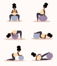 Yoga during pregnancy. Collection of fitness exercises with fitball. African woman doing sport. Health care and sport Royalty Free Stock Photo