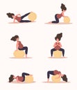 Yoga during pregnancy. Collection of fitness exercises with fitball. Woman doing sport. Health care and sport concept Royalty Free Stock Photo