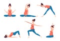 Yoga pregnant. Relaxed poses for pregnant characters sport health recreation education exact vector persons isolated
