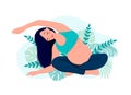 Yoga pregnant women concept. Relax, meditation for the expectant mother. vector illustration