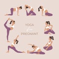 Yoga for pregnant women, set of young girl performing physical exercises