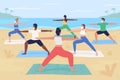 Yoga retreat during pandemic flat color vector illustration