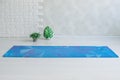 Yoga room with mat, white brick wall