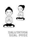 Yoga Salutation Seal Pose Cartoon Vector Illustration Monochrome