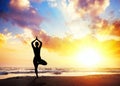 Yoga silhouette on the beach Royalty Free Stock Photo