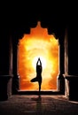 Yoga silhouette in temple Royalty Free Stock Photo