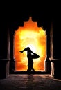 Yoga silhouette in temple Royalty Free Stock Photo