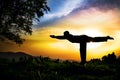 Yoga silhouette virabhadrasana III warior pose Royalty Free Stock Photo