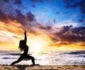 Yoga silhouette warrior pose Royalty Free Stock Photo