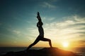 Yoga silhouette young woman doing fitness exercises on the beach Royalty Free Stock Photo