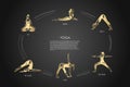 Yoga - sit, bend, arch, his arms, sag, tip over concept set