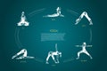 Yoga - sit, bend, arch, his arms, sag, tip over vector concept set