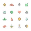 Yoga and spa colored icon vector set. Simple outline design.