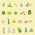 Yoga and spa icons. Colorful set of design elements for spa salon. Royalty Free Stock Photo