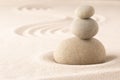 Yoga or spa wellness sandy background with round zen stone Royalty Free Stock Photo