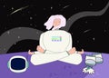 yoga in space a human in a spacesuit meditates in a lotus position