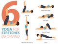 11 Yoga poses or asana posture for workout in Fat Burning concept. Women exercising for body stretching. Fitness infographic. Royalty Free Stock Photo