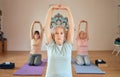 yoga, stretching and elderly women class for fitness, healthcare motivation and body wellness in health studio. Zen Royalty Free Stock Photo