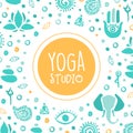 Yoga Studio Banner, Ayurveda, Traditional Medicine, Meditation Class and Spiritual Practice Card, Poster, Flyer Hand