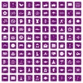 100 yoga studio icons set grunge purple Royalty Free Stock Photo