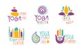 Yoga Studio Logo Design Set, Sports Club, Meditation Class, Spa Studio Emblems Hand Drawn Vector Illustration Royalty Free Stock Photo