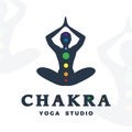 Yoga studio logo template. Chakra company logotype. Meditation pose silhouette design. Royalty Free Stock Photo