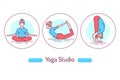 Yoga studio outline concept. Gymnastics line color icons. Pictograms for web page, mobile app, promo.