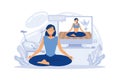 Yoga studios streaming online classes. Girl watching online sport tutorials