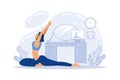 Yoga studios streaming online classes. Girl watching online sport tutorials