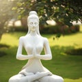 yoga style lady statue in park health and wellness concept