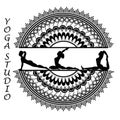 Yoga style mandala with silhouettes in yoga poses.