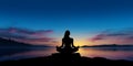 Yoga style silhouette woman relaxation on sunset blurred background Royalty Free Stock Photo