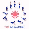 Yoga sun salutation routine daily practice isometric illustration