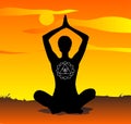 Yoga at sunset vector