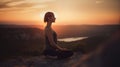 Yoga At Sunset - Woman In Meditation - Focus On Foreground, generative ai