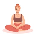 Happy yoga teacher sitting in lotus position.