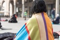 Yoga teachers protesting against the blockade and restrictions of Covid-19 in a square in Brescia, Italy. The people sitting on Royalty Free Stock Photo