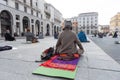 Yoga teachers protesting against the blockade and restrictions of Covid-19 in a square in Brescia, Italy. The people sitting on