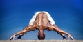 Yoga teaches you how to listen to your body. Muscular man in yoga position. Yoga instructor with muscular body do sport Royalty Free Stock Photo