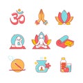 Yoga thin line icons set