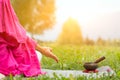 Yoga with Tibetan bell Royalty Free Stock Photo