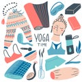 Yoga time card. Hand drawn elements set