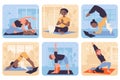 Yoga training concept with people situation set in flat web design. Vector illustrations.
