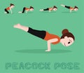 Yoga Tutorial Peacock Pose Cute Cartoon Vector Illustration