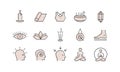 Yoga vector set. Outline colored icon collection for yoga studio, buddhist retreat, spiritual practice or Vipassana