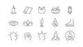 Yoga vector set. Outline icon collection for buddhist retreat, spiritual practice or Vipassana meditation. Sadhu board