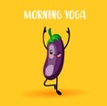 Yoga vegetables. Healthy lifestyle. Sports and vegetarianism. eggplant characters. Hinduism. Morning yoga Royalty Free Stock Photo