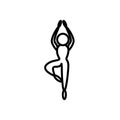 Yoga vrikshasana pose line icon on white background