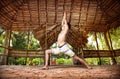 Yoga warrior in Indian shala Royalty Free Stock Photo