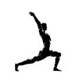 Yoga, warrior pose, isolated vector silhouette, ink drawing. Side view. Man pacticing yoga Royalty Free Stock Photo